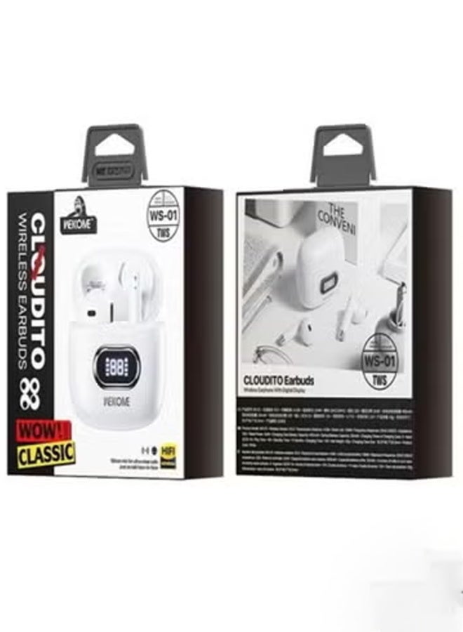 ويكومي WS-01 Wireless Bluetooth Earbuds – Premium In-Ear Headphones with Charging Case, Clear Built-in Microphone for Calls, LED Indicator Lights for Battery Status, Touch Control for Easy Use, Long-Lasting Battery Life, Comfortable Fit – White - Image 2