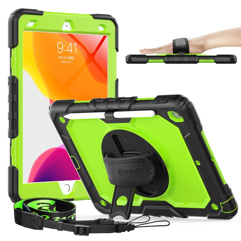 Timecity Case for iPad 9th 8th 7th Generation 102 inch Heavy Duty Protective Cover with Screen Protector Rotating Stand Shoulder Strap Pencil Holder KidsFriendly Green