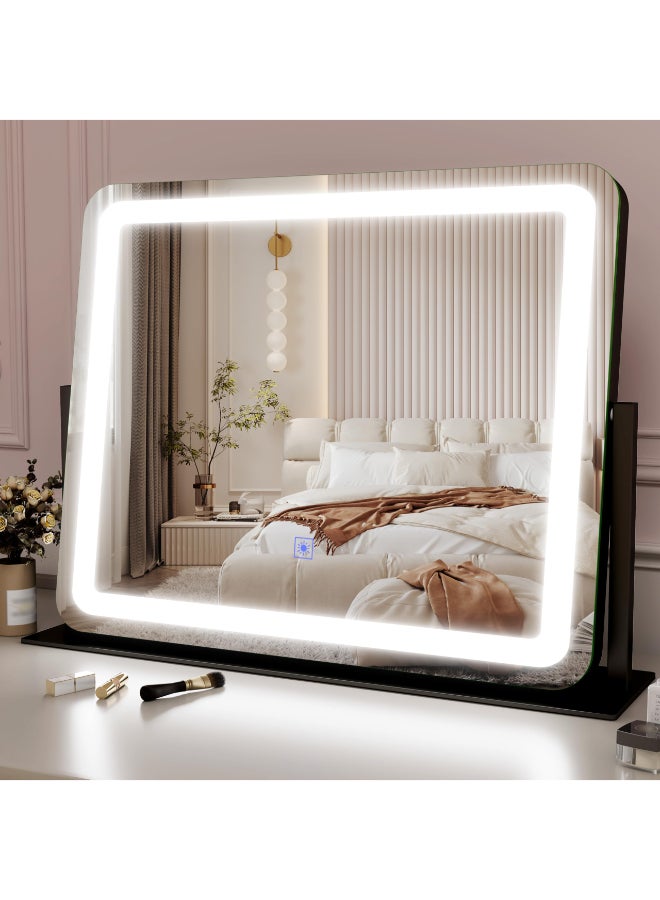 ROLOVE 22x17 Inch Lighted Vanity Mirror with Dimmable LED Lights 3 Color Modes Smart Touch Control 360 Rotating Base Desk Makeup Mirror Black - Image 3