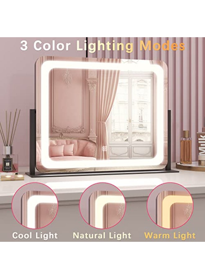 ROLOVE 22x17 Inch Lighted Vanity Mirror with Dimmable LED Lights 3 Color Modes Smart Touch Control 360 Rotating Base Desk Makeup Mirror Black - Image 4