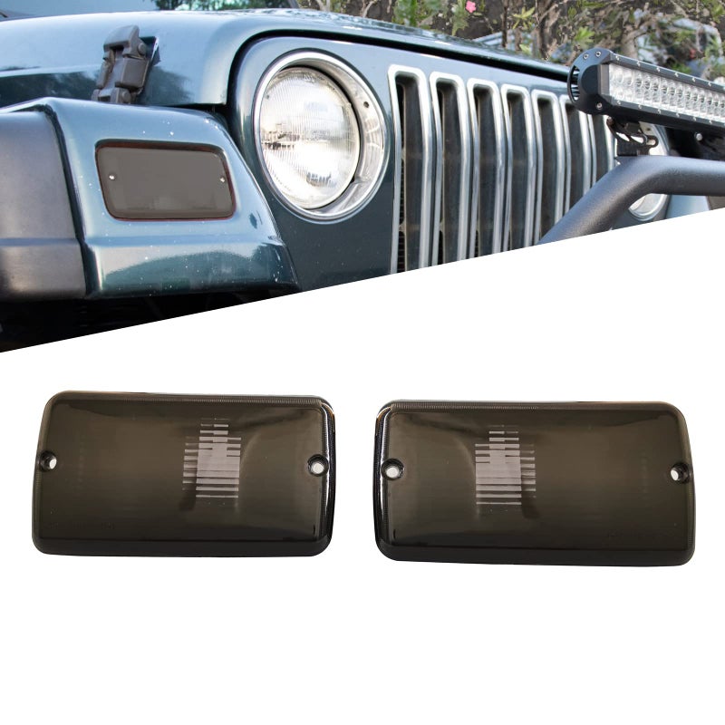 KYYET Compatible with 1997-2006 Jeep Wrangler TJ Driver and Passenger Side Turn Signal Side Marker Light Lens Housing Replace for 55157033AA 55157032AA ;(Smoke Lens)