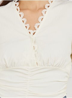 Styli Crepe Lace Trim Back Tie Up Crop Top  - Image 3