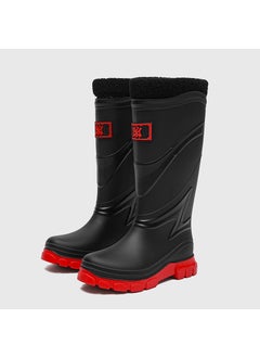 Generic Stylish Mens Rain Boots Waterproof Non-slipBlack and Red [Cotton added]] Black and Red [Cotton added]] 