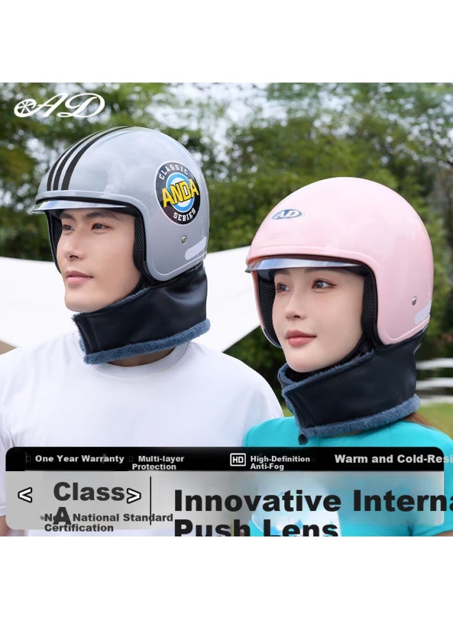 Ad Electric Bike Helmet 3c Certified Class A Uni Four-season Electric Scooter Safety Helmet Winter Riding Half Helmet Summer Inner Push Lens Motorcycle Retro Helmet Fg05 Matte Black - Image 1