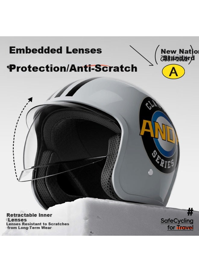 Ad Electric Bike Helmet 3c Certified Class A Uni Four-season Electric Scooter Safety Helmet Winter Riding Half Helmet Summer Inner Push Lens Motorcycle Retro Helmet Fg05 Matte Black - Image 2