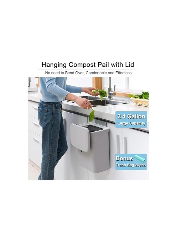 General 2.4 Gallon Kitchen Compost Bin for Counter Top or Under Sink, Hanging Small Trash Can with Lid for Cupboard/Bathroom/Bedroom/Office/Camping, Mountable Indoor Compost Bucket  - Image 2
