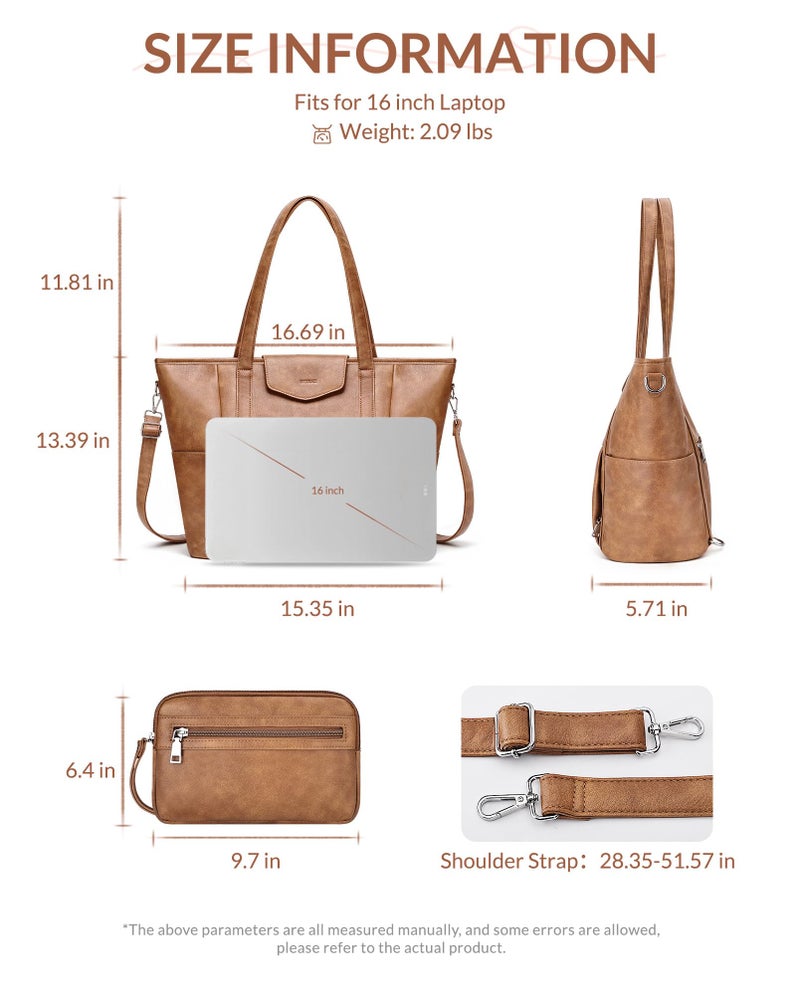 SYTRAH Laptop Bag for Women Designer Leather Laptop Backpack Purse, 16 inch Computer Tote Bags for Work Travel with Satchel Purse Brown - Image 4