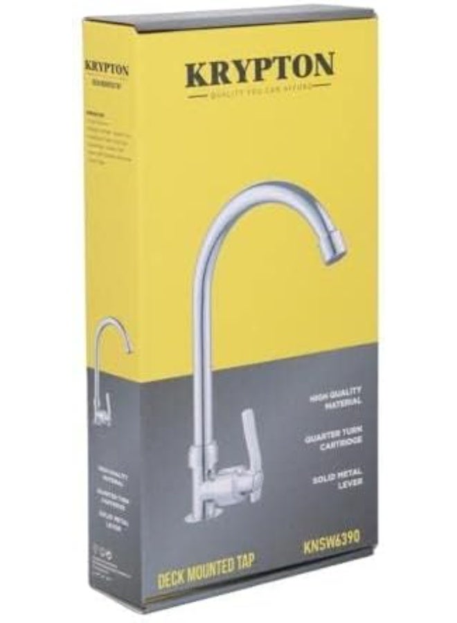KRYPTON Chrome Finish Deck Mounted Sink Mixer Tap | Single-Lever Kitchen Faucet | Anti-Splash Aerator, Durable & Rust-Resistant (Silver) - Image 2