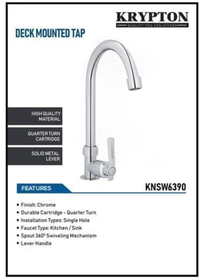 KRYPTON Chrome Finish Deck Mounted Sink Mixer Tap | Single-Lever Kitchen Faucet | Anti-Splash Aerator, Durable & Rust-Resistant (Silver) - Image 3