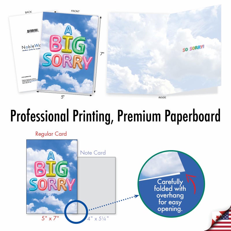 NobleWorks - Sorry Greeting Card with 5 x 7 Inch Envelope (1 Card) - Inflated Messages (Not Actual Balloons) C5651AASRG - Image 3
