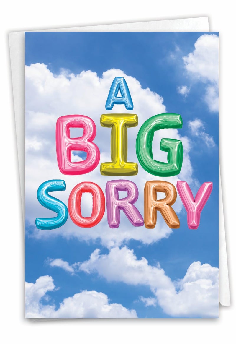 NobleWorks - Sorry Greeting Card with 5 x 7 Inch Envelope (1 Card) - Inflated Messages (Not Actual Balloons) C5651AASRG - Image 1