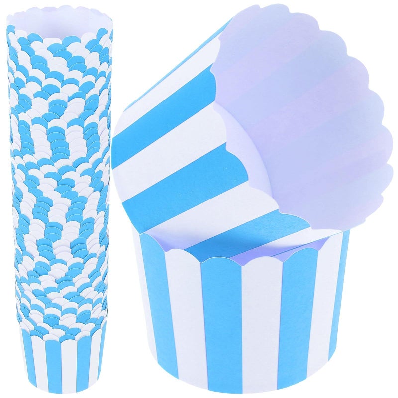 Blue Striped Paper Baking Cups 50pcs Per Pack Food Grade Dessert Wrappers 2 Packs 100pcs - Image 2