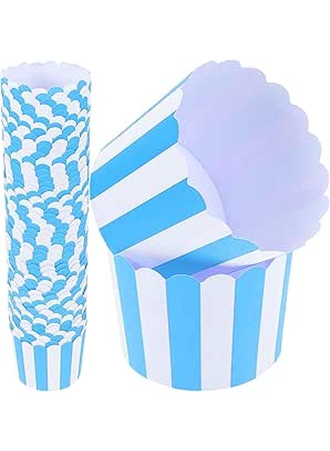 Blue Striped Paper Baking Cups 50pcs Per Pack Food Grade Dessert Wrappers 2 Packs 100pcs - Image 1