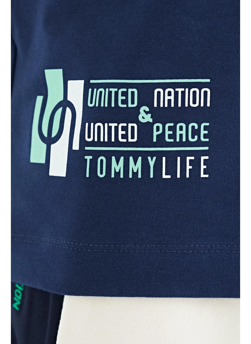 Tommy Life Indigo Printed Standard Pattern O Neck Boy T-Shirt - 11097