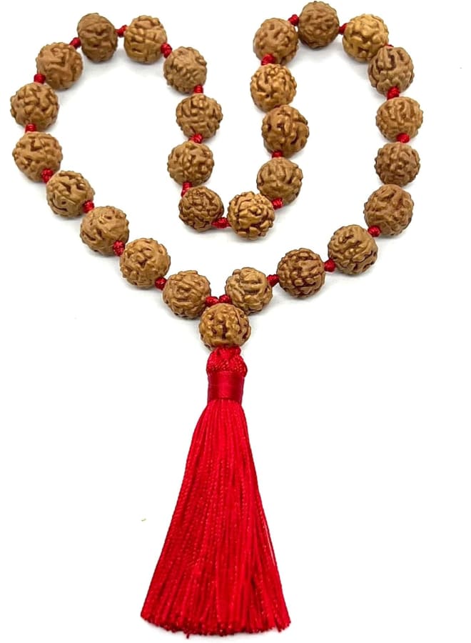 AWAKEN YOUR KUNDALINI Rudraksha mala Beads necklace Rudraksh Japa 5 Mukhi ( 5 Face ) Hand Knotted Prayer Beads Sizes 6mm 8mm 10mm 12mm Energized Chakra mala w/ Pouch, Wood, rudraksha  - Image 1