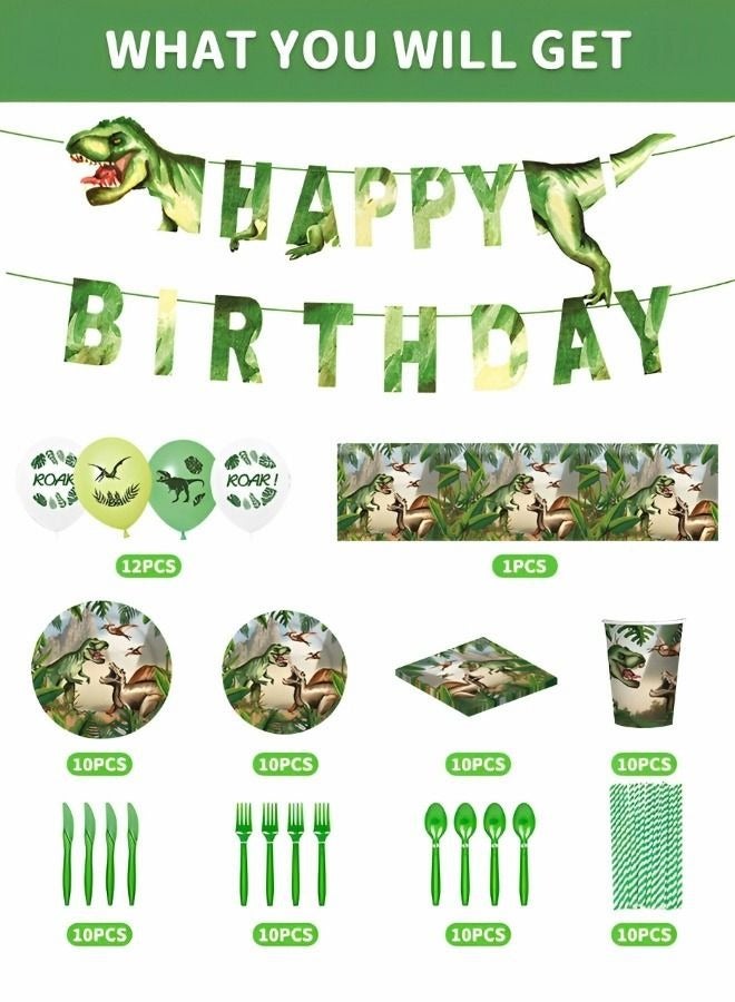 MIXDE 94-Pieces Dinosaur Party Decorations Including Hanging Banner, Tablecloth, Plates and Napkins Set - Image 2