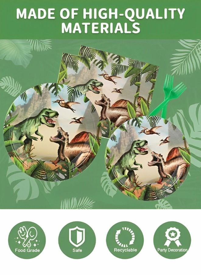 MIXDE 94-Pieces Dinosaur Party Decorations Including Hanging Banner, Tablecloth, Plates and Napkins Set - Image 3