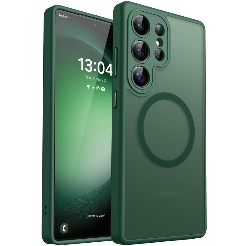 CANSHN Designed for Samsung Galaxy S23 Ultra Case [Full Camera Protection] [Compatible with MagSafe] Translucent Matte Shockproof Protective Phone Cover 6.8 Inch - Deep Green - Image 1