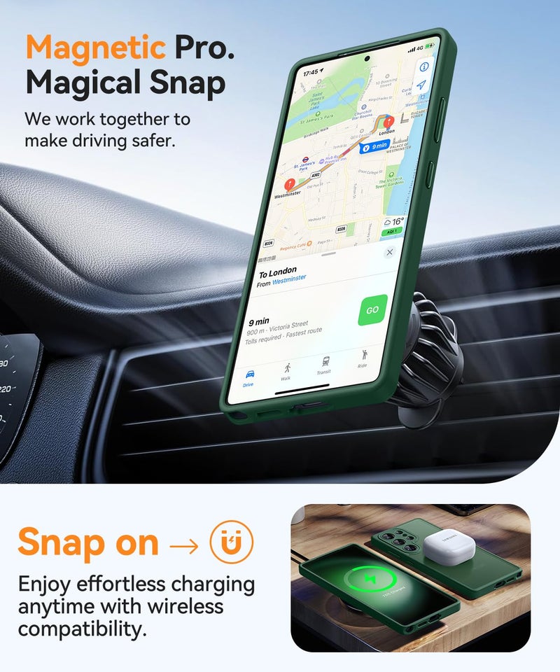 CANSHN Designed for Samsung Galaxy S23 Ultra Case [Full Camera Protection] [Compatible with MagSafe] Translucent Matte Shockproof Protective Phone Cover 6.8 Inch - Deep Green - Image 4