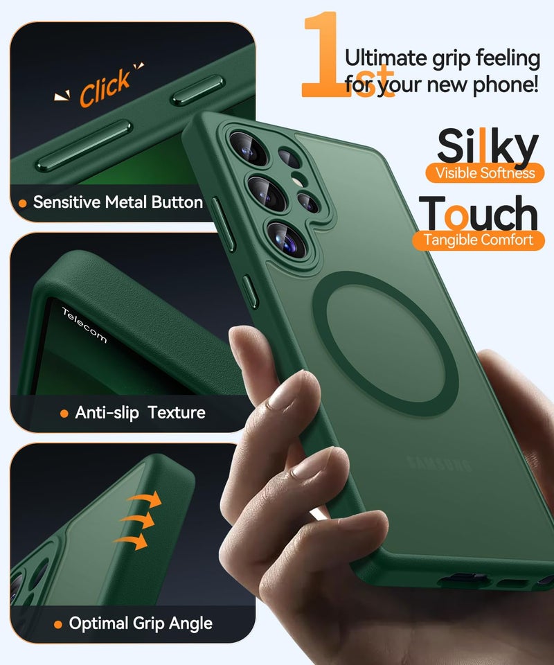CANSHN Designed for Samsung Galaxy S23 Ultra Case [Full Camera Protection] [Compatible with MagSafe] Translucent Matte Shockproof Protective Phone Cover 6.8 Inch - Deep Green - Image 5