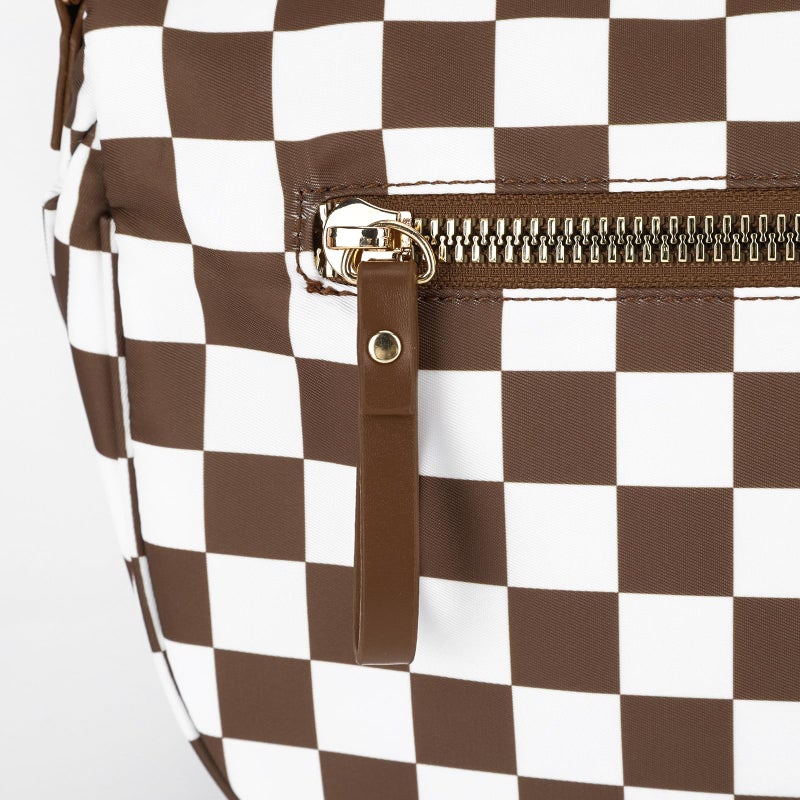 Lushandy Bum Bag Women's Checkered Crossbody Bag Nylon Cross Body Bags Plaid Mom Everyday Purse for Travel (Checkered Brown) - Image 5