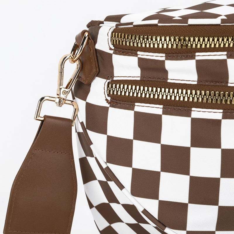 Lushandy Bum Bag Women's Checkered Crossbody Bag Nylon Cross Body Bags Plaid Mom Everyday Purse for Travel (Checkered Brown) - Image 4