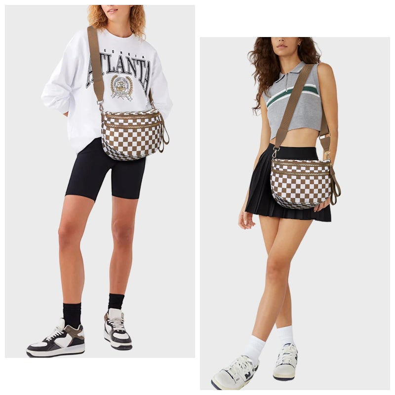 Lushandy Bum Bag Women's Checkered Crossbody Bag Nylon Cross Body Bags Plaid Mom Everyday Purse for Travel (Checkered Brown) - Image 2