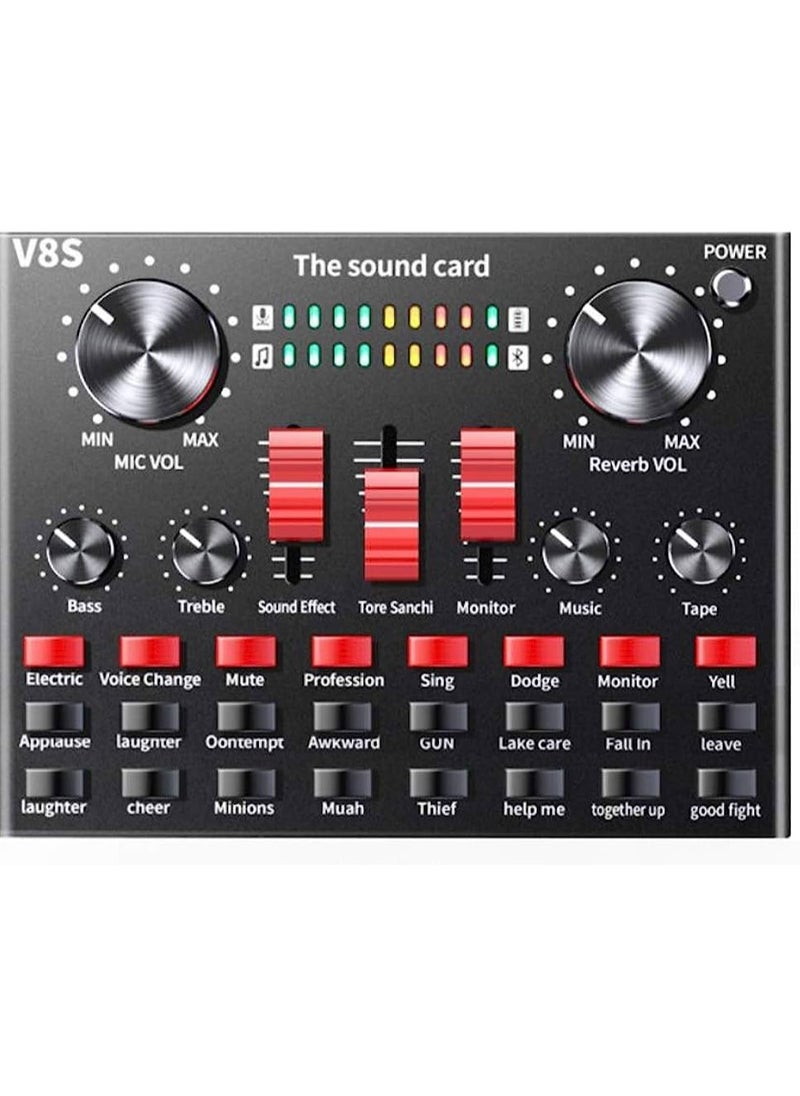 V8s Professional Condenser Microphone With V8S Live Sound Card And Studio Recording Broadcasting Set Black  - Image 1