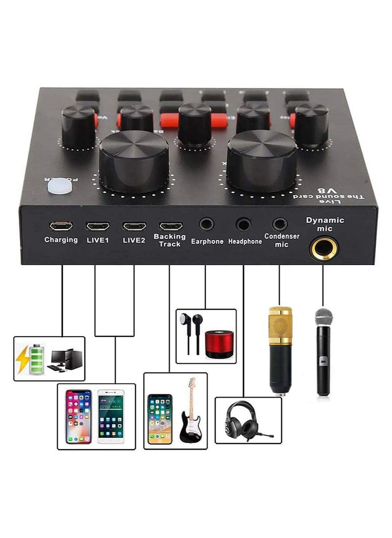 V8s Professional Condenser Microphone With V8S Live Sound Card And Studio Recording Broadcasting Set Black  - Image 3