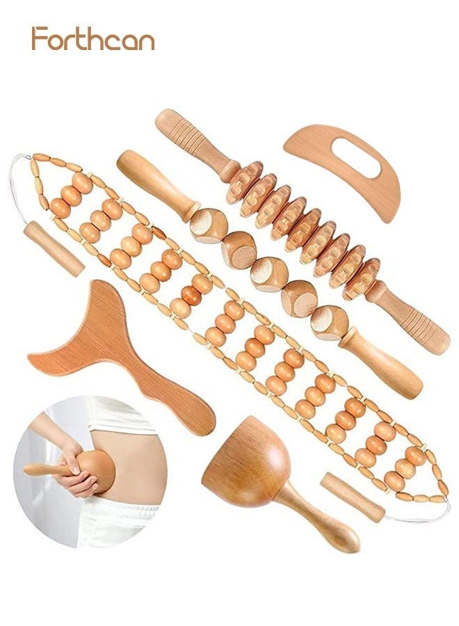 Forthcan 6 in 1 Wood Therapy Tools Maderoterapia Massage Set, Anti Cellulite Wooden Massager Kit for Body Sculpting, Lymphatic Drainage, Muscle Relief and Body Shaping - Image 1