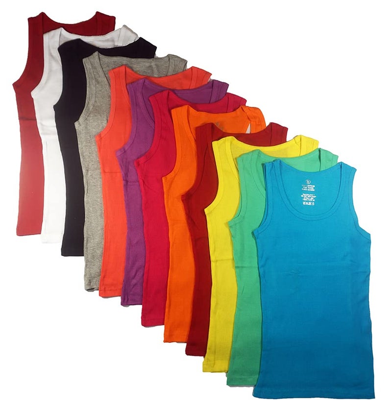 Studio 3 12 Pieces Pack Women's Ribbed 100% Cotton Slim Tank Tops-Assorted Color, Muscle Tank Top, X-Large - Image 1
