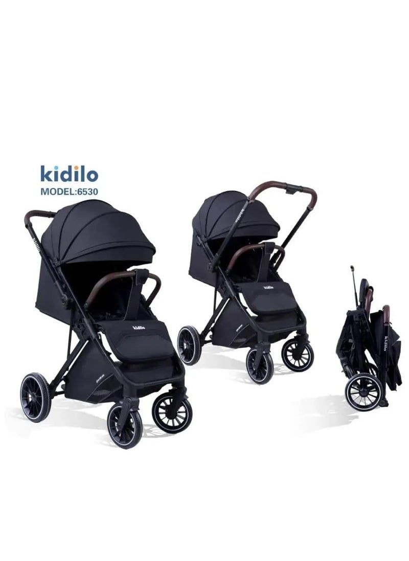 Kidilo - Kidilo Baby Stroller 6530 – Comfortable and Practical Stroller with One-Hand Fold, Reversible Handle, and Adjustable Backrest (Black) - Image 1