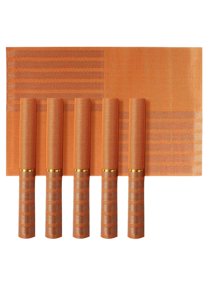 Styleys Styleys Dining Table Mats 6 Pieces Washable (S1), S71 - Orange Line  - Image 1