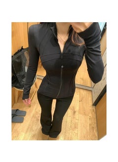Womens Yoga Suit Jacket 2025 New Slimming Smooths Your Silhouette Top Sports Tight Riding Fitness Wear Pilates Wear Black stand collar