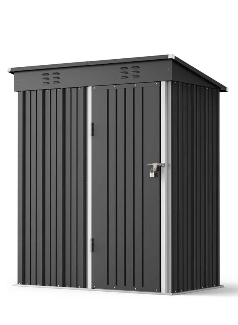 Egardenkart إي غاردن كارت، مخزن خارجي معدني - رمادي داكن، 5x3 قدم | حديقة مع باب قابل للقفل | خزانة تخزين خارجية لتخزين الحديقة | تخزين مخزن خارجي (مع تركيب) - Image 1