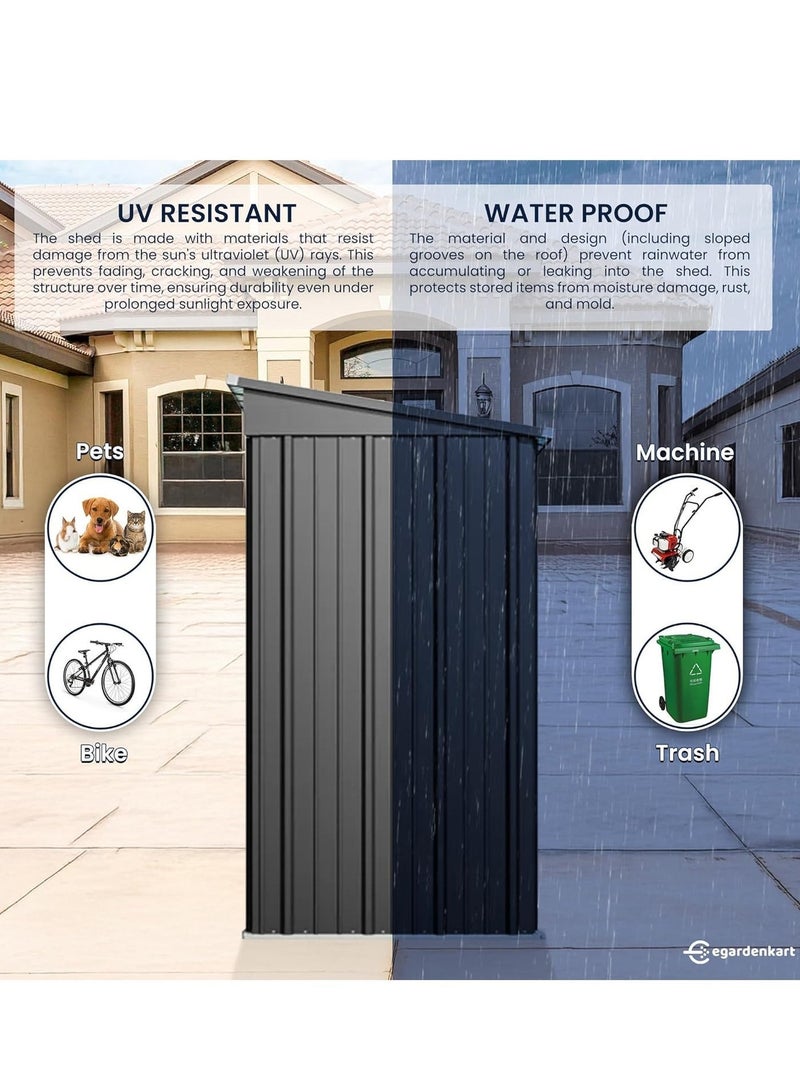 Egardenkart إي غاردن كارت، مخزن خارجي معدني - رمادي داكن، 5x3 قدم | حديقة مع باب قابل للقفل | خزانة تخزين خارجية لتخزين الحديقة | تخزين مخزن خارجي (مع تركيب) - Image 3