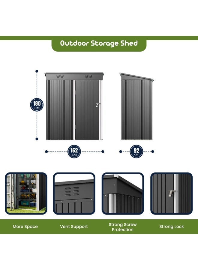 Egardenkart إي غاردن كارت، مخزن خارجي معدني - رمادي داكن، 5x3 قدم | حديقة مع باب قابل للقفل | خزانة تخزين خارجية لتخزين الحديقة | تخزين مخزن خارجي (مع تركيب) - Image 2