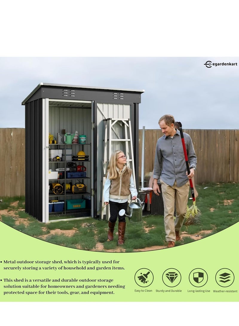 Egardenkart إي غاردن كارت، مخزن خارجي معدني - رمادي داكن، 5x3 قدم | حديقة مع باب قابل للقفل | خزانة تخزين خارجية لتخزين الحديقة | تخزين مخزن خارجي (مع تركيب) - Image 4