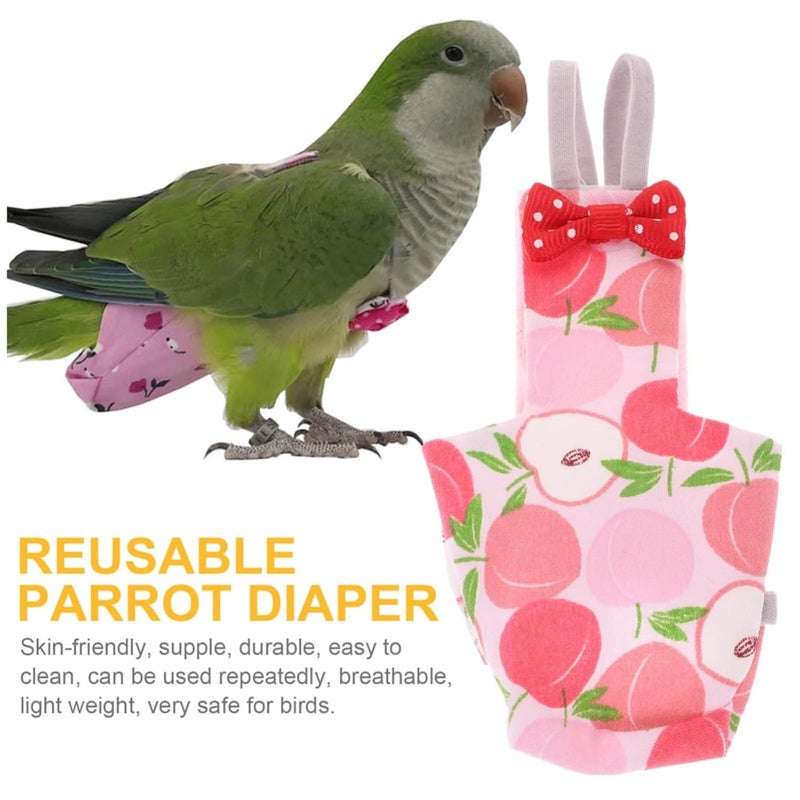 squishy 2Pcs Birds Diaper for Parrot, Parrot Diaper Set with Peach and Pineapple Print, Comfortable Bird Diaper for Daily Use,Parrot Clothes for Small to Medium Birds - Image 4