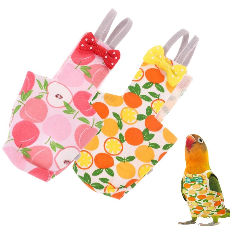 squishy 2Pcs Birds Diaper for Parrot, Parrot Diaper Set with Peach and Pineapple Print, Comfortable Bird Diaper for Daily Use,Parrot Clothes for Small to Medium Birds - Image 1