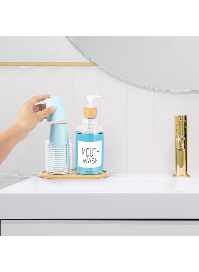 Tbestmax Mouthwash Dispenser with Cup Holder, Plastic Mouth Wash Pump Bottle with Tray for Bathroom Organizers, 17oz Refillable Clear Mouthwash Container - Bamboo - Image 5
