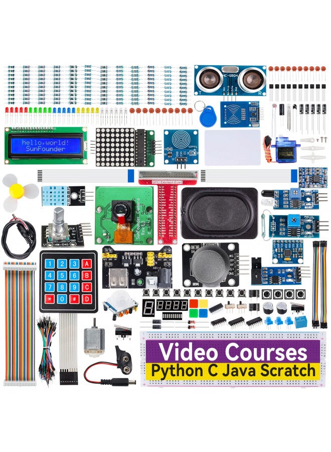 SunFounder Ultimate Starter Kit for Raspberry Pi 4 B 3 B+ 400, Python C Java Scratch Node.js, Detailed Online Tutorials, 161 Projects, 337 Items (Camera Module, Speaker, I2C LCD, etc)