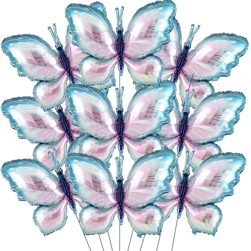 Poen 12 Pcs 40 Inch Purple Butterfly Balloons bulk Foil Fairy Butterfly Balloons Decorations for Butterflies Theme Wedding Birthday Girl Party Baby Shower SuppliesBlue Pink Gradient - Image 1