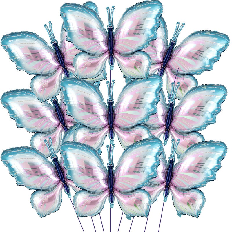 Poen 12 Pcs 40 Inch Purple Butterfly Balloons bulk Foil Fairy Butterfly Balloons Decorations for Butterflies Theme Wedding Birthday Girl Party Baby Shower SuppliesBlue Pink Gradient - Image 2
