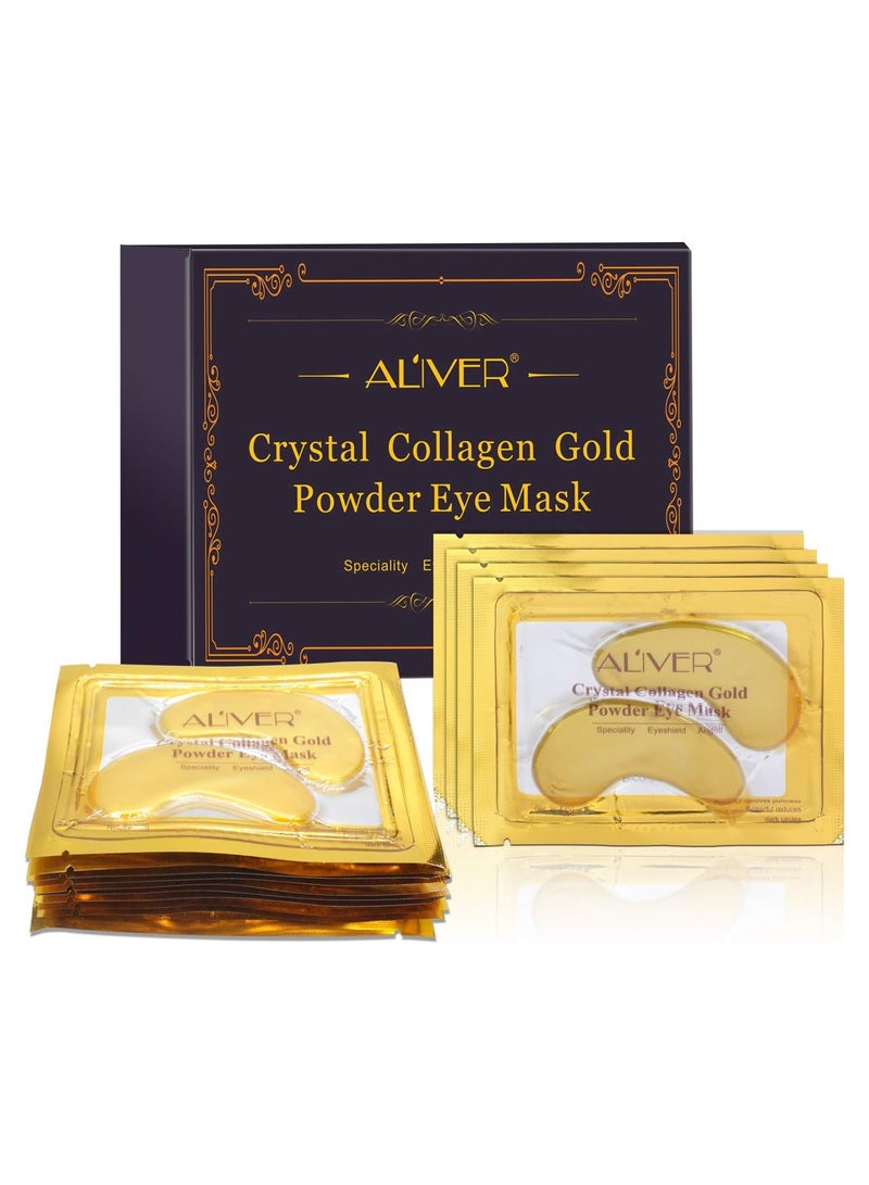 ALIVER ALIVER Crystal 24K Gold Collagen Under Eye Mask, Gold Powder Gel Collagen Eye Masks Sheet Patch, Anti Aging, Wrinkle, Remove Dark Circles 10Pcs Pack  - Image 1