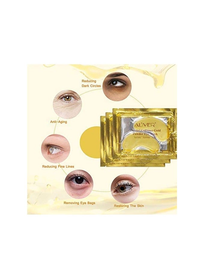 ALIVER ALIVER Crystal 24K Gold Collagen Under Eye Mask, Gold Powder Gel Collagen Eye Masks Sheet Patch, Anti Aging, Wrinkle, Remove Dark Circles 10Pcs Pack  - Image 4