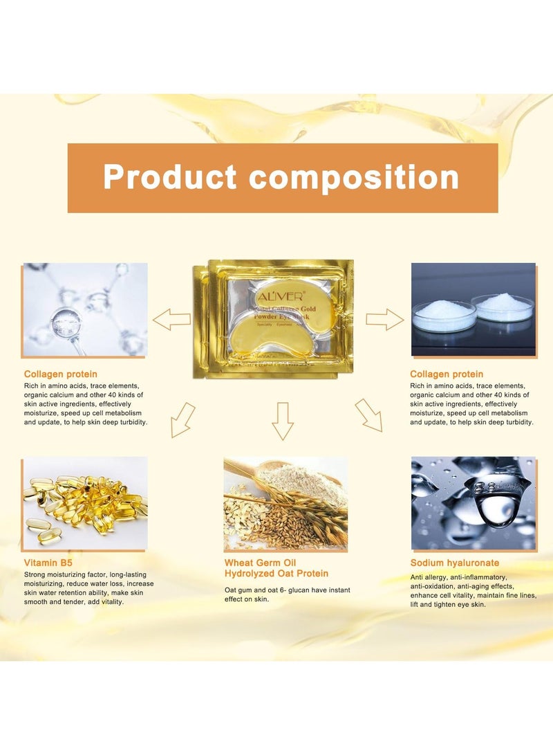 ALIVER ALIVER Crystal 24K Gold Collagen Under Eye Mask, Gold Powder Gel Collagen Eye Masks Sheet Patch, Anti Aging, Wrinkle, Remove Dark Circles 10Pcs Pack  - Image 5