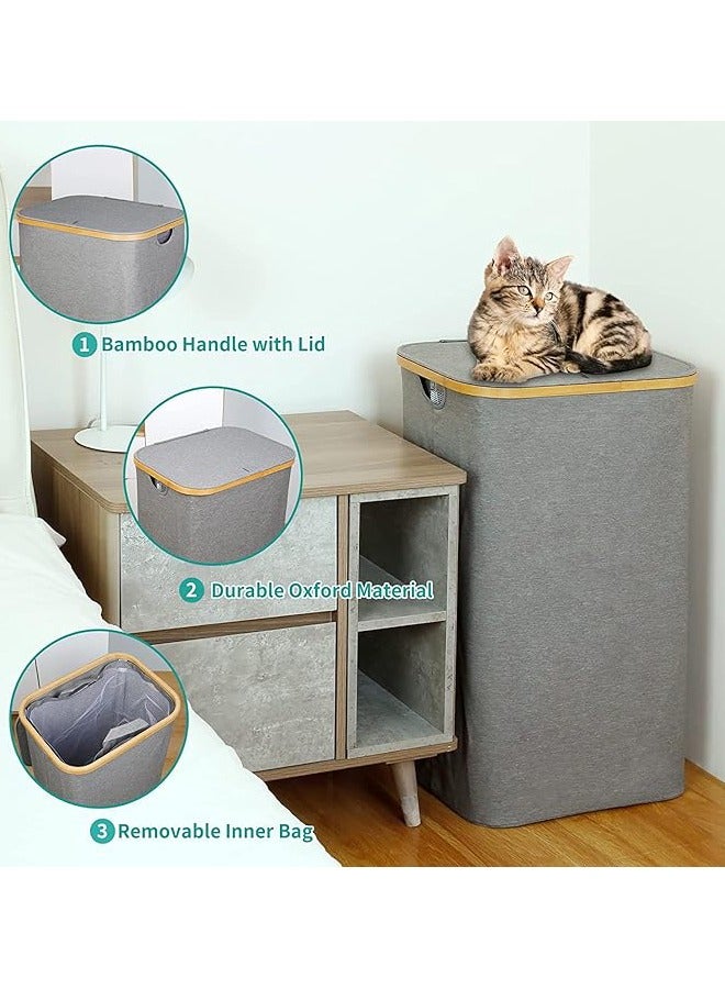 Arabest سلة غسيل قابلة للطي، سلة غسيل طويلة مع غطاء، سلة غسيل كبيرة بسعة 110 لتر مع مقبض، منظم سلة ملابس قابلة للطي مع حقيبة داخلية قابلة للإزالة لملابس وألعاب ومناشف (رمادي) - Image 5