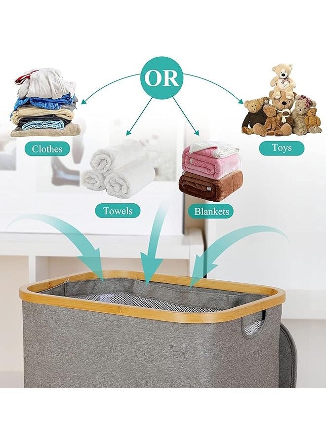 Arabest سلة غسيل قابلة للطي، سلة غسيل طويلة مع غطاء، سلة غسيل كبيرة بسعة 110 لتر مع مقبض، منظم سلة ملابس قابلة للطي مع حقيبة داخلية قابلة للإزالة لملابس وألعاب ومناشف (رمادي) - Image 4