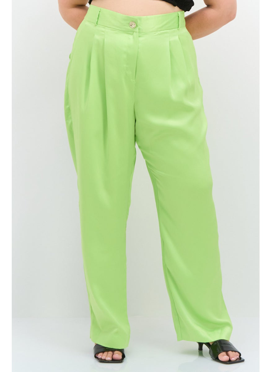 RIVER ISLAND Women Plus Size Plain Straight Leg Pants, Lime  - Image 1